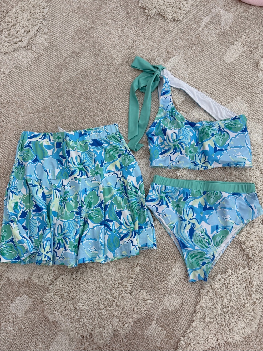 Saving Grace Smocks Blue & Green Floral Swim Skirt and Bikini Bottom Set